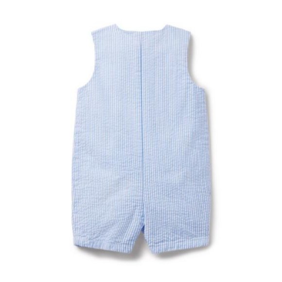 NEW! Janie and Jack 'Seersucker Bunny' Romper in PROVENCE STRIPE (12-18) - Picture 2 of 4